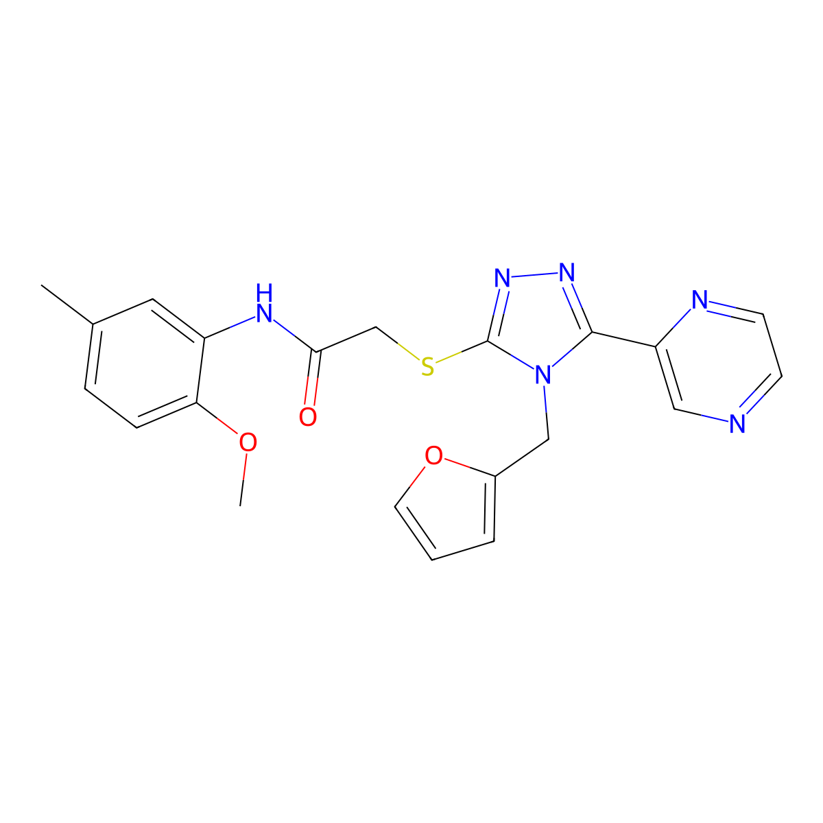 2-[4-(2-furylmethyl)-5-pyrazin-2-yl(1,2,4-triazol-3-ylthio)]-N-(2-methoxy-5-me thylphenyl)acetamide molecular structure, CAS 578760-13-1
