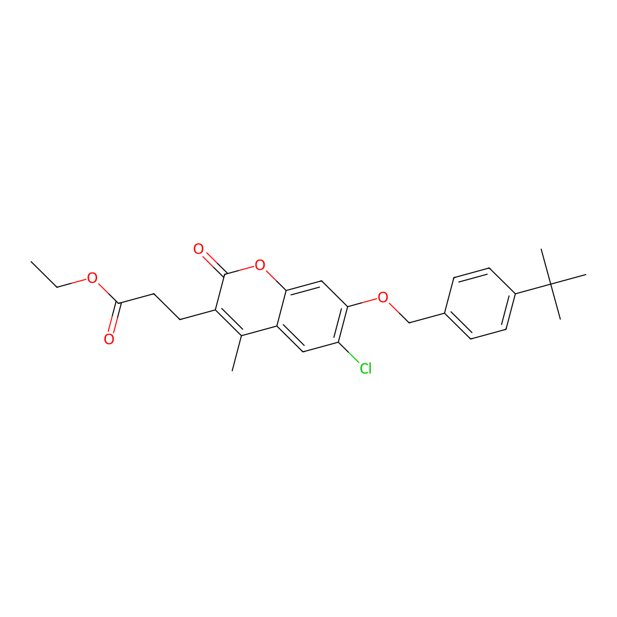 ethyl 3-{7-[(4-tert-butylbenzyl)oxy]-6-chloro-4-methyl-2-oxo-2H-chromen-3-yl}propanoate molecular structure, CAS 578760-17-5
