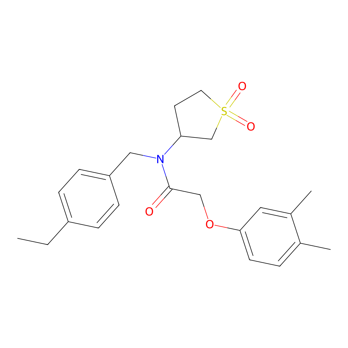 2-(3,4-dimethylphenoxy)-N-(1,1-dioxidotetrahydrothiophen-3-yl)-N-(4-ethylbenzyl)acetamide molecular structure, CAS 578760-53-9