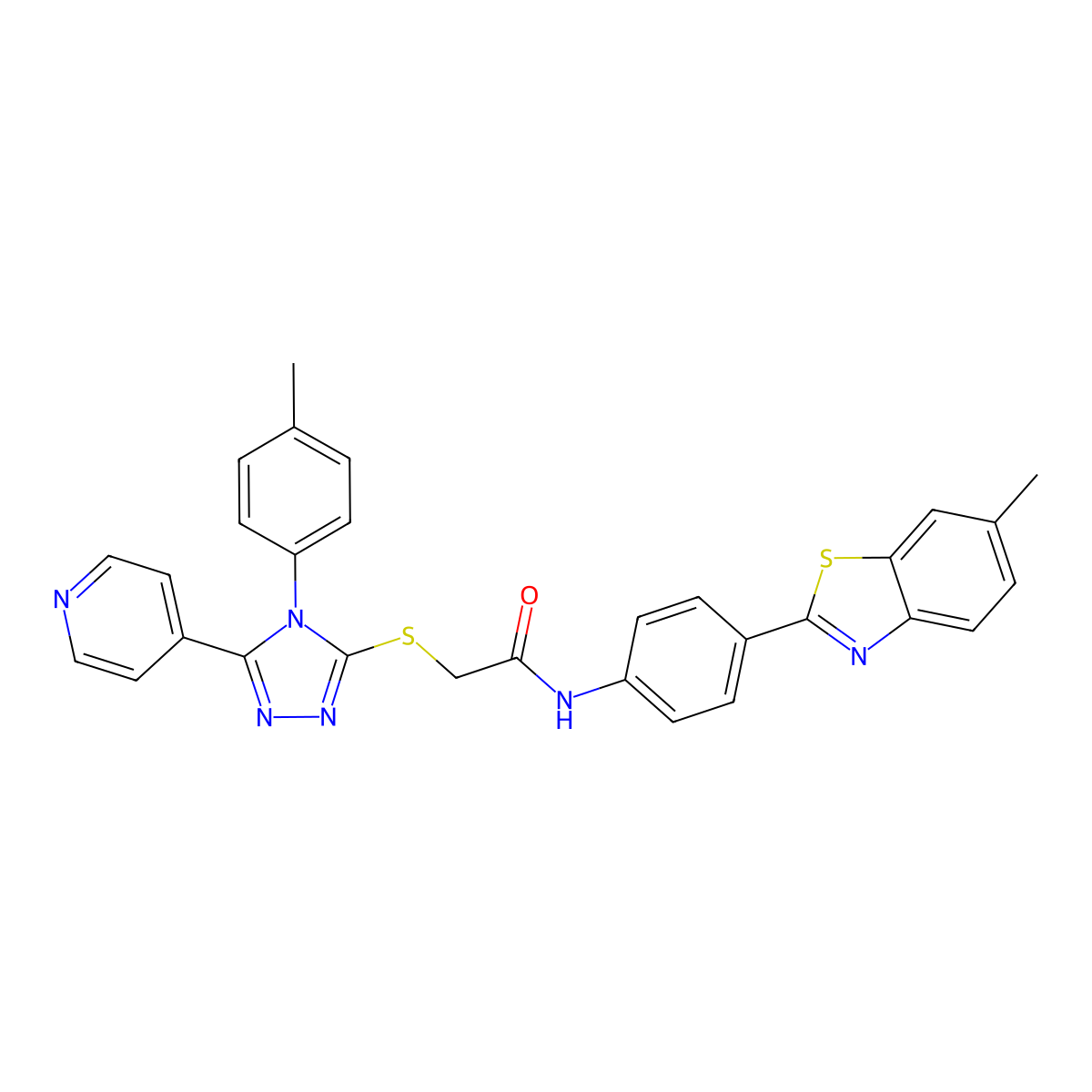 N-[4-(6-methyl-1,3-benzothiazol-2-yl)phenyl]-2-{[4-(4-methylphenyl)-5-(pyridin-4-yl)-4H-1,2,4-triazol-3-yl]sulfanyl}acetamide molecular structure, CAS 578760-69-7