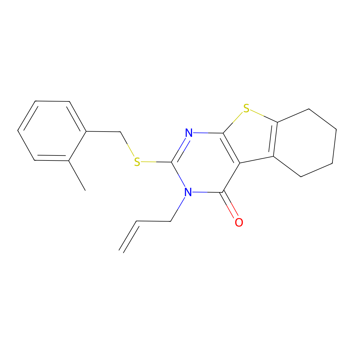 3-Allyl-2-[(2-methylbenzyl)sulfanyl]-5,6,7,8-tetrahydro[1]benzothieno[2,3-D]pyrimidin-4(3H)-one molecular structure, CAS 578760-90-4
