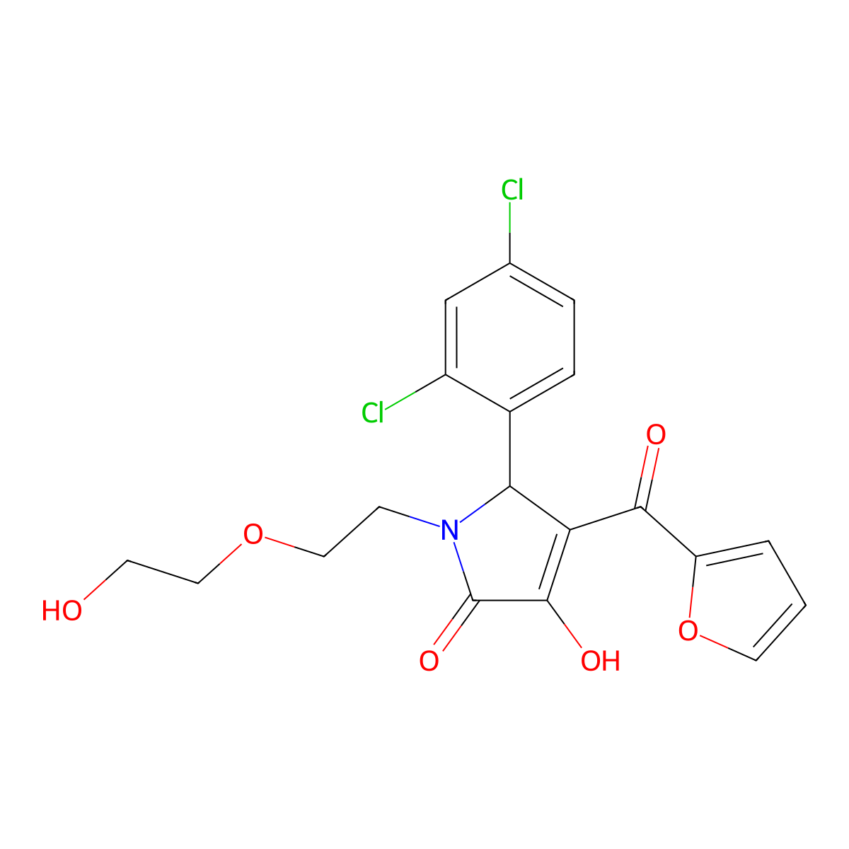 2-(2,4-dichlorophenyl)-3-(furan-2-carbonyl)-4-hydroxy-1-[2-(2-hydroxyethoxy)ethyl]-2H-pyrrol-5-one molecular structure, CAS 578761-00-9