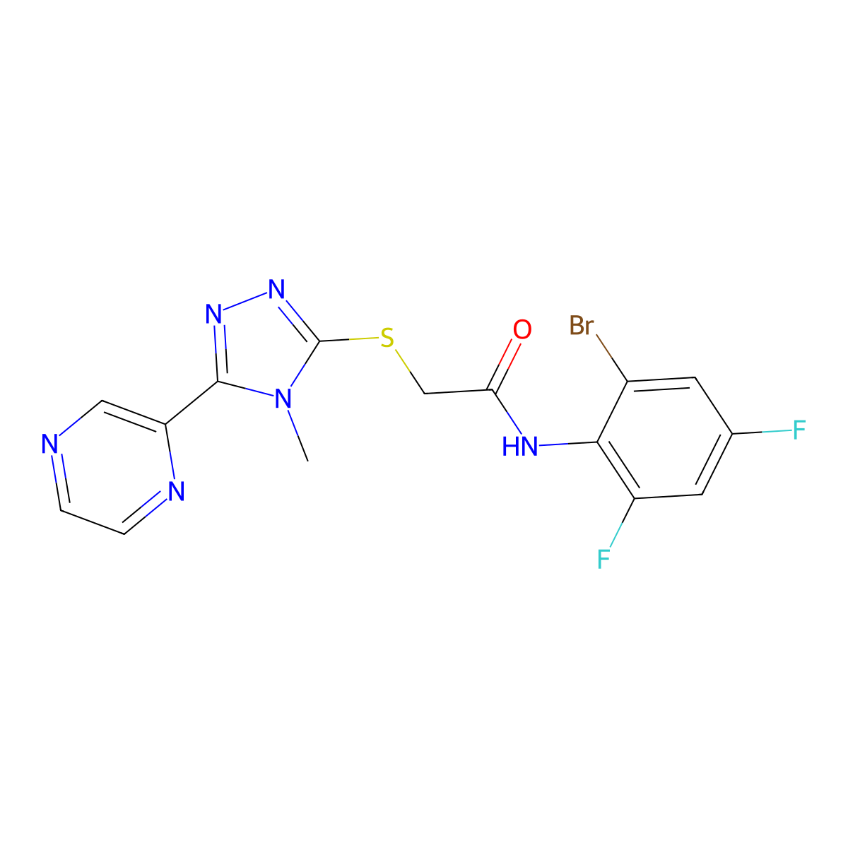 N-(2-bromo-4,6-difluorophenyl)-2-{[4-methyl-5-(pyrazin-2-yl)-4H-1,2,4-triazol-3-yl]sulfanyl}acetamide molecular structure, CAS 578761-13-4