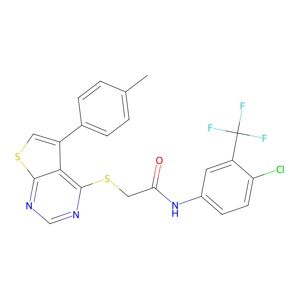 N-[4-chloro-3-(trifluoromethyl)phenyl]-2-{[5-(4-methylphenyl)thieno[2,3-d]pyrimidin-4-yl]sulfanyl}acetamide molecular structure, CAS 578761-57-6