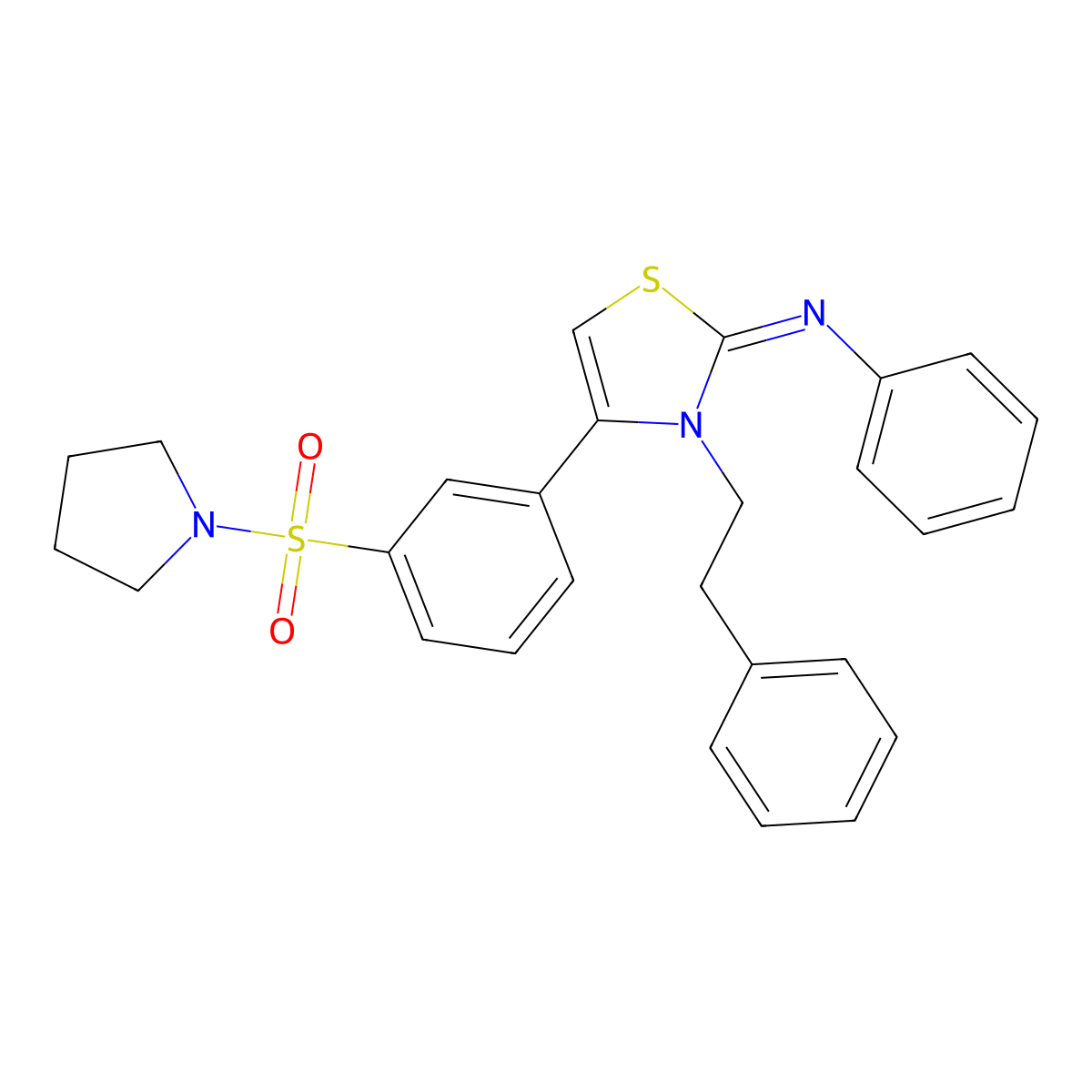 N-[(2Z)-3-(2-phenylethyl)-4-[3-(pyrrolidin-1-ylsulfonyl)phenyl]-1,3-thiazol-2(3H)-ylidene]aniline molecular structure, CAS 578761-97-4