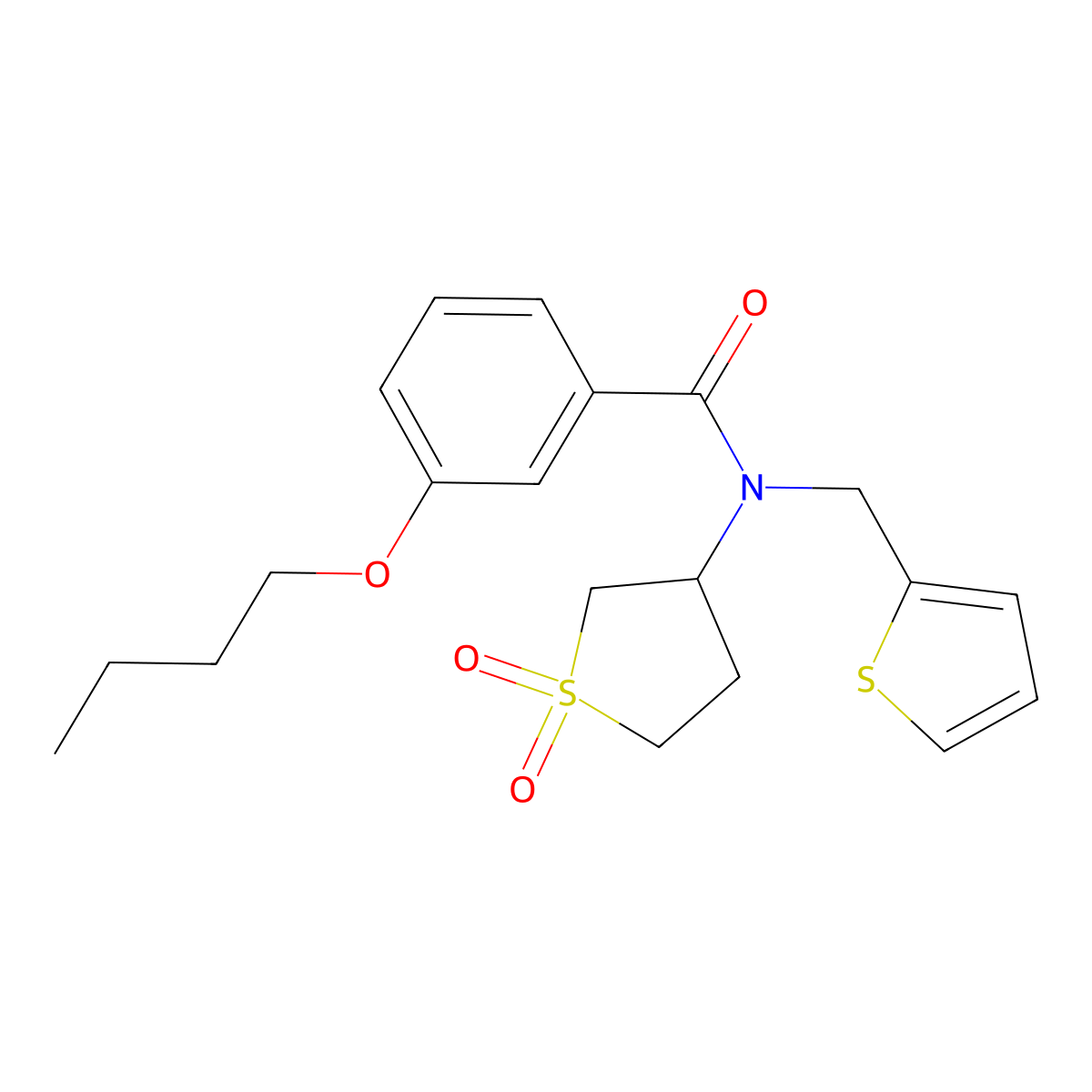 3-butoxy-N-(1,1-dioxidotetrahydrothiophen-3-yl)-N-(thiophen-2-ylmethyl)benzamide molecular structure, CAS 578762-27-3