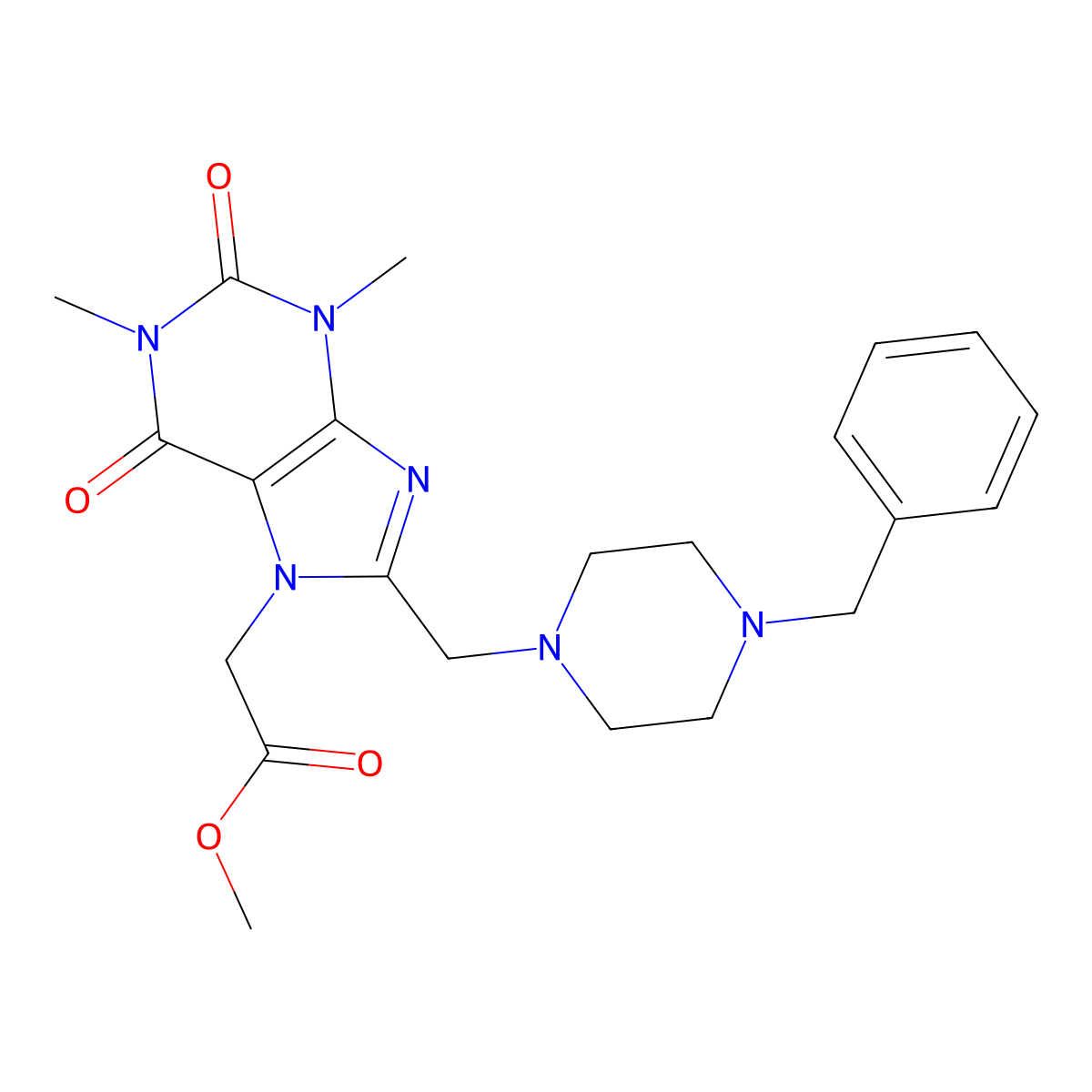 Methyl 2-[8-[(4-benzylpiperazin-1-yl)methyl]-1,3-dimethyl-2,6-dioxopurin-7-yl]acetate molecular structure, CAS 578762-37-5