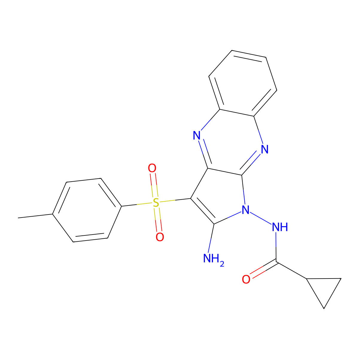 N-(2-amino-3-tosyl-1H-pyrrolo[2,3-b]quinoxalin-1-yl)cyclopropanecarboxamide molecular structure, CAS 578762-44-4