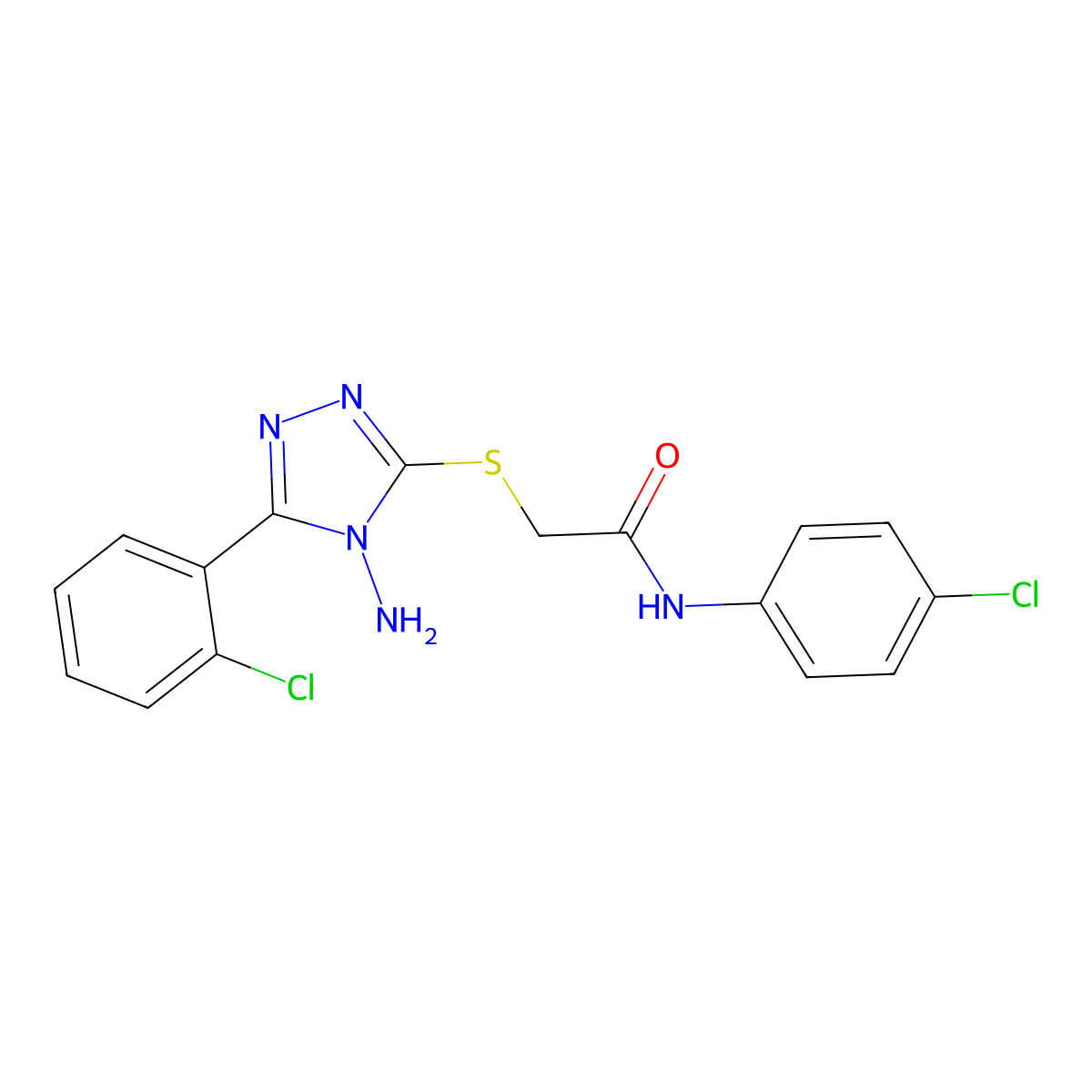 2-((4-amino-5-(2-chlorophenyl)-4H-1,2,4-triazol-3-yl)thio)-N-(4-chlorophenyl)acetamide molecular structure, CAS 578762-53-5