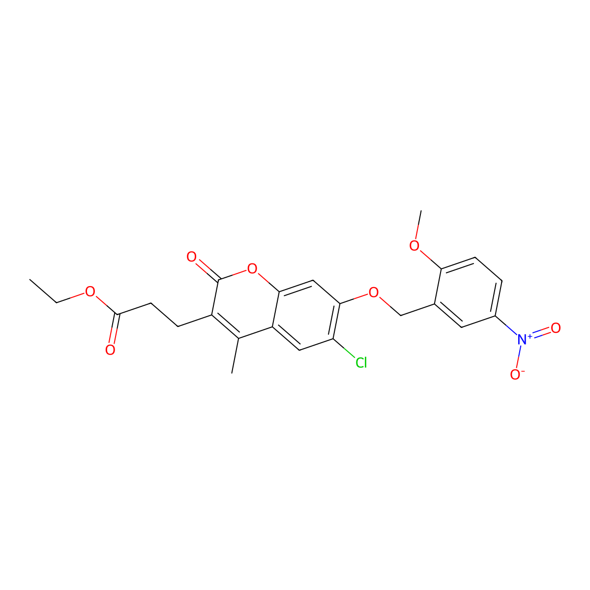 Ethyl 3-[6-chloro-7-[(2-methoxy-5-nitrophenyl)methoxy]-4-methyl-2-oxochromen-3-yl]propanoate molecular structure, CAS 578762-68-2