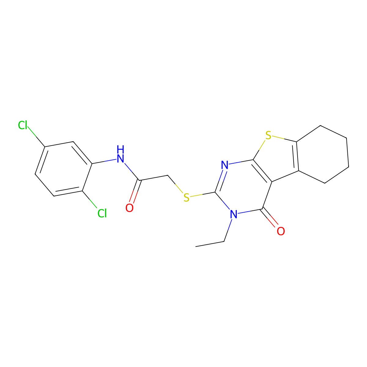 N-(2,5-Dichlorophenyl)-2-((3-ethyl-4-oxo-3,4,5,6,7,8-hexahydro(1)benzothieno(2,3-D)pyrimidin-2-YL)sulfanyl)acetamide molecular structure, CAS 578762-82-0
