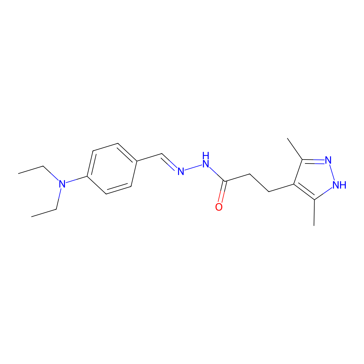 N-[(4-Diethylaminophenyl)methylideneamino]-3-(3,5-dimethyl-1H-pyrazol-4-YL)propanamide molecular structure, CAS 5788-62-5