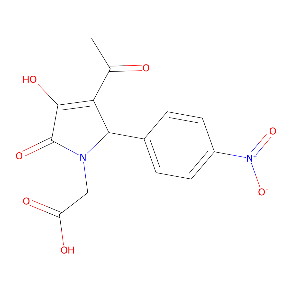 2-[3-acetyl-4-hydroxy-2-(4-nitrophenyl)-5-oxo-2H-pyrrol-1-yl]acetic acid molecular structure, CAS 5789-11-7