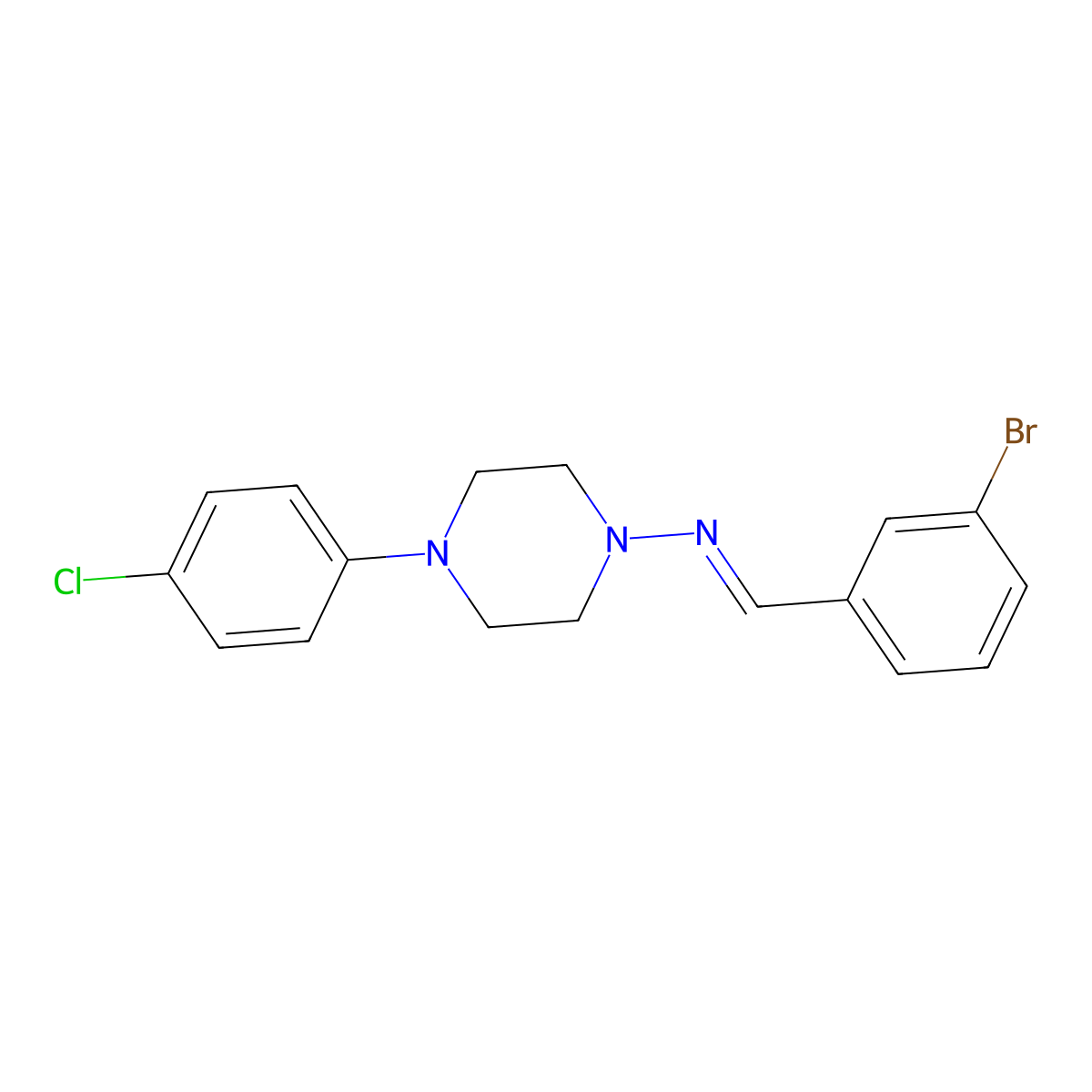 N-(3-bromobenzylidene)-4-(4-chlorophenyl)piperazin-1-amine molecular structure, CAS 5789-88-8