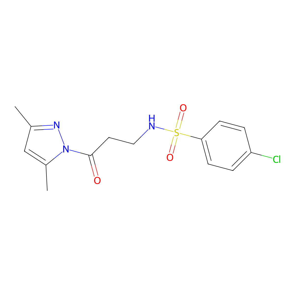4-chloro-N-[3-(3,5-dimethylpyrazol-1-yl)-3-oxopropyl]benzenesulfonamide molecular structure, CAS 57891-03-9