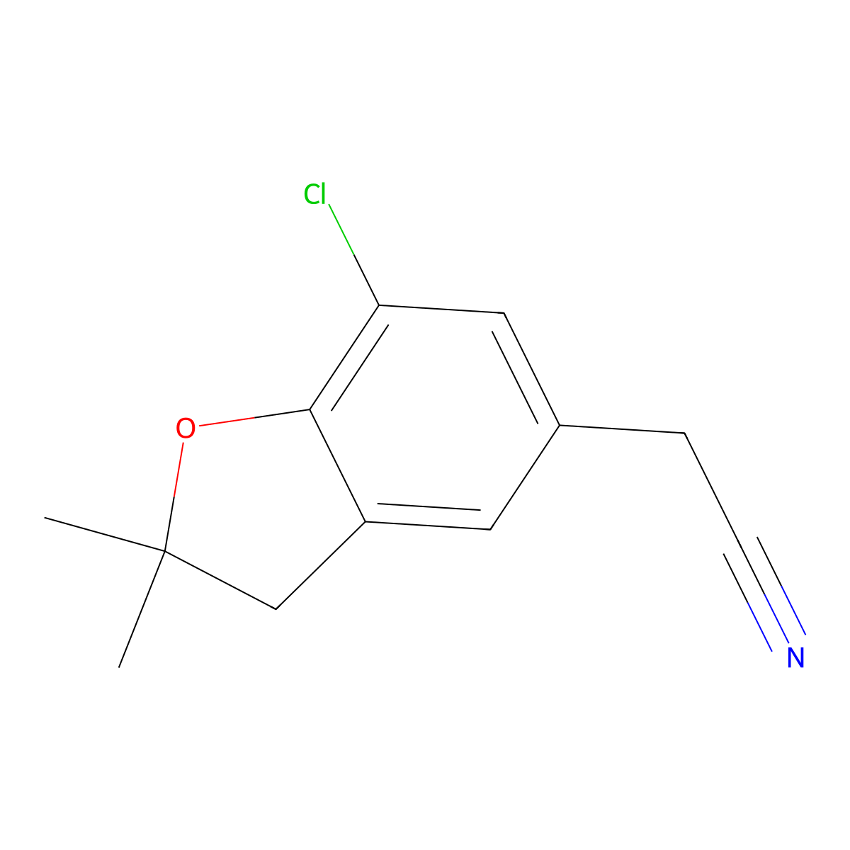 2-(7-Chloro-2,2-dimethyl-2,3-dihydro-1-benzofuran-5-yl)acetonitrile molecular structure, CAS 57899-19-1