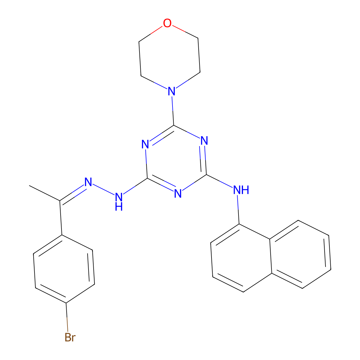 2-N-[1-(4-bromophenyl)ethylideneamino]-6-morpholin-4-yl-4-N-naphthalen-1-yl-1,3,5-triazine-2,4-diamine molecular structure, CAS 5790-32-9