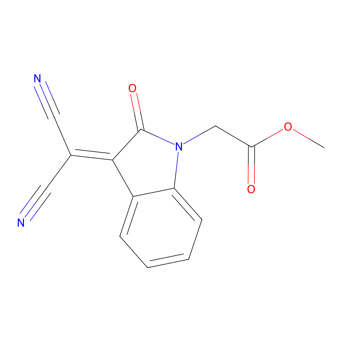 methyl [3-(dicyanomethylidene)-2-oxo-2,3-dihydro-1H-indol-1-yl]acetate molecular structure, CAS 5790-97-6