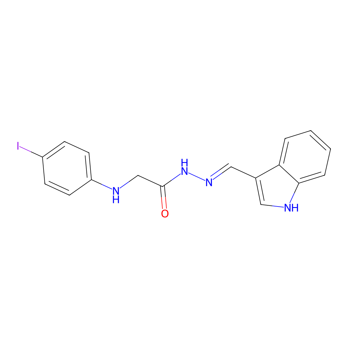 N-(1H-indol-3-ylmethylideneamino)-2-(4-iodoanilino)acetamide molecular structure, CAS 5791-71-9