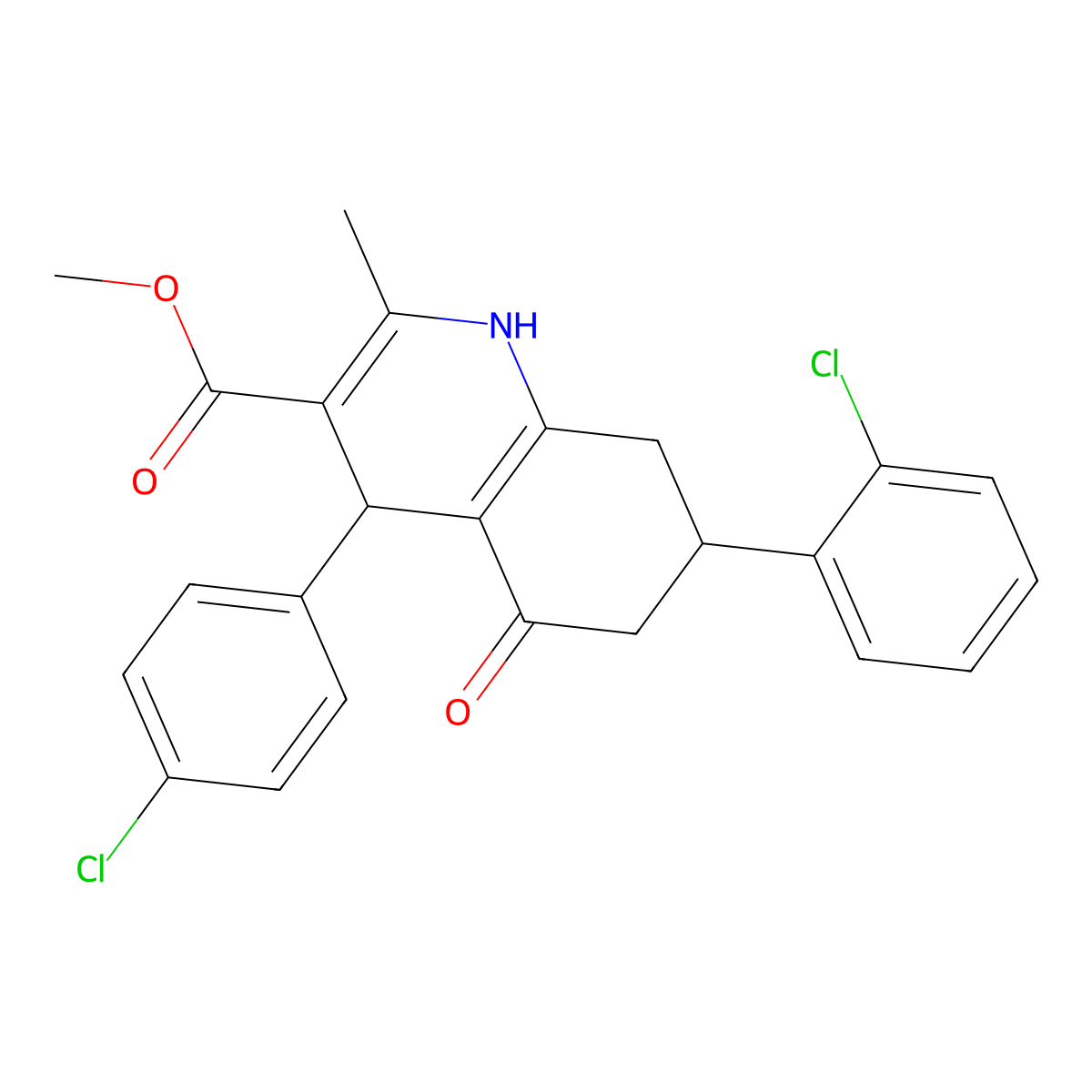 Methyl 7-(2-chlorophenyl)-4-(4-chlorophenyl)-2-methyl-5-oxo-1,4,5,6,7,8-hexahydroquinoline-3-carboxylate molecular structure, CAS 5792-69-8