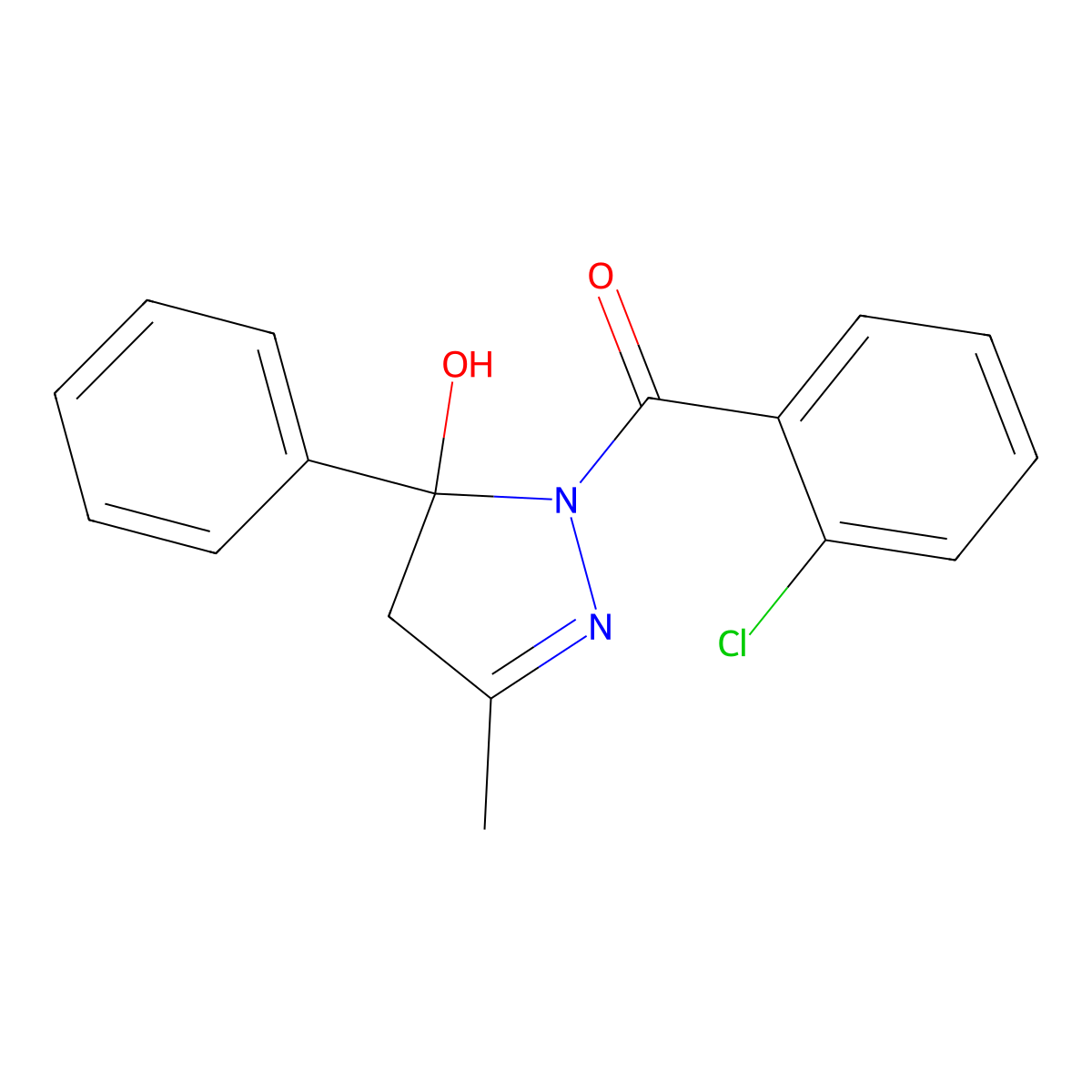 (2-chlorophenyl)-(5-hydroxy-3-methyl-5-phenyl-4H-pyrazol-1-yl)methanone molecular structure, CAS 5792-72-3