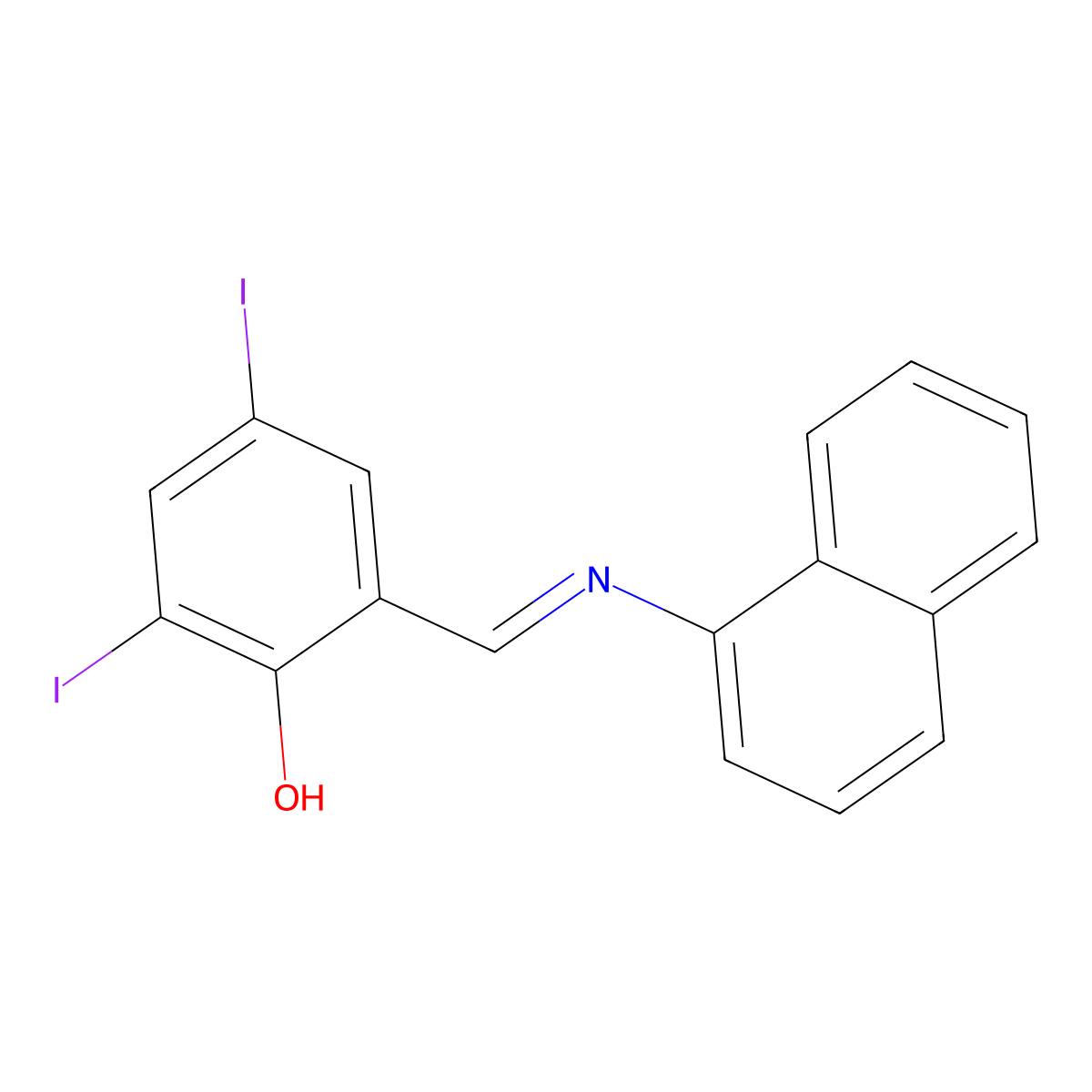 2,4-diiodo-6-[(E)-(naphthalen-1-ylimino)methyl]phenol molecular structure, CAS 5792-80-3