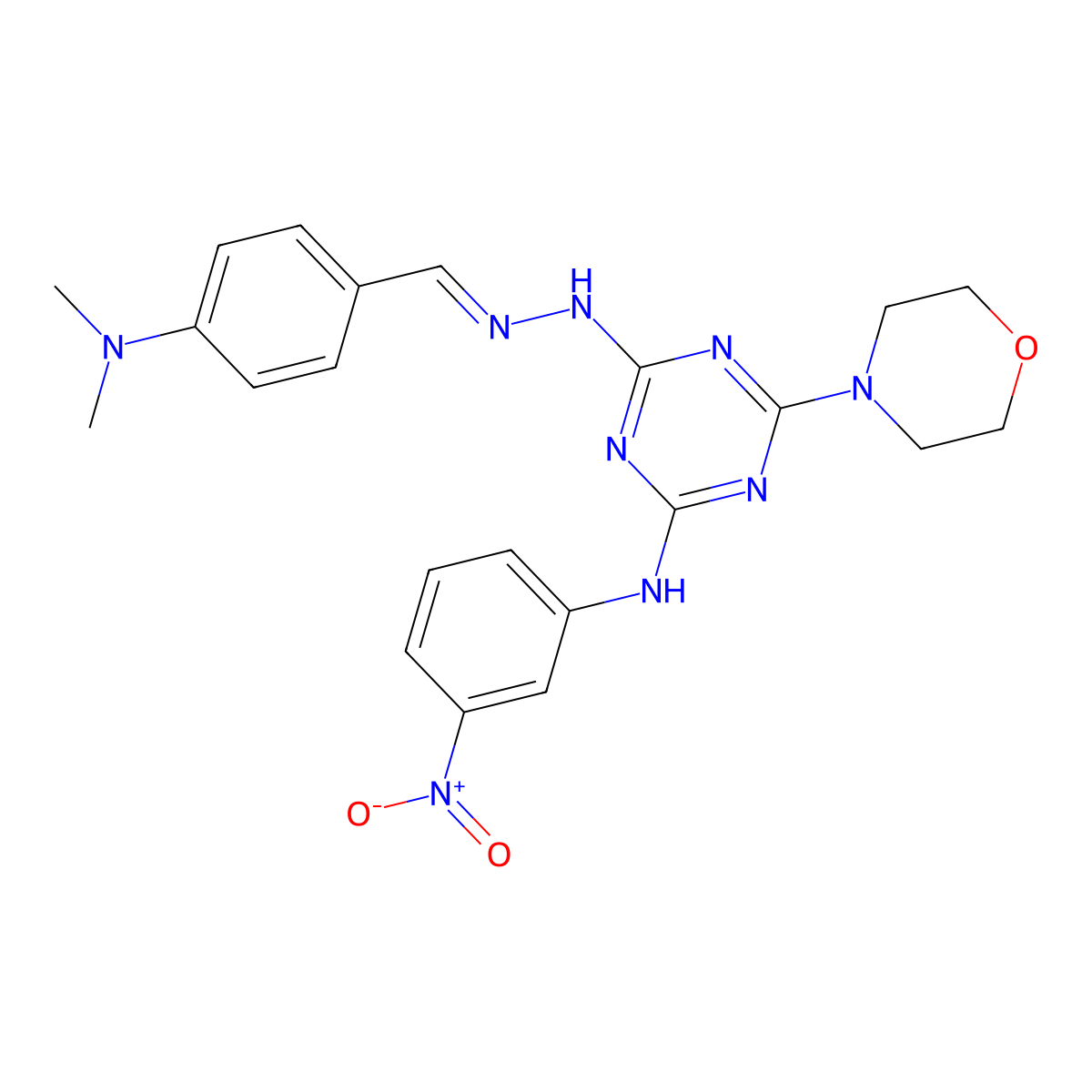2-N-[[4-(dimethylamino)phenyl]methylideneamino]-6-morpholin-4-yl-4-N-(3-nitrophenyl)-1,3,5-triazine-2,4-diamine molecular structure, CAS 5793-22-6