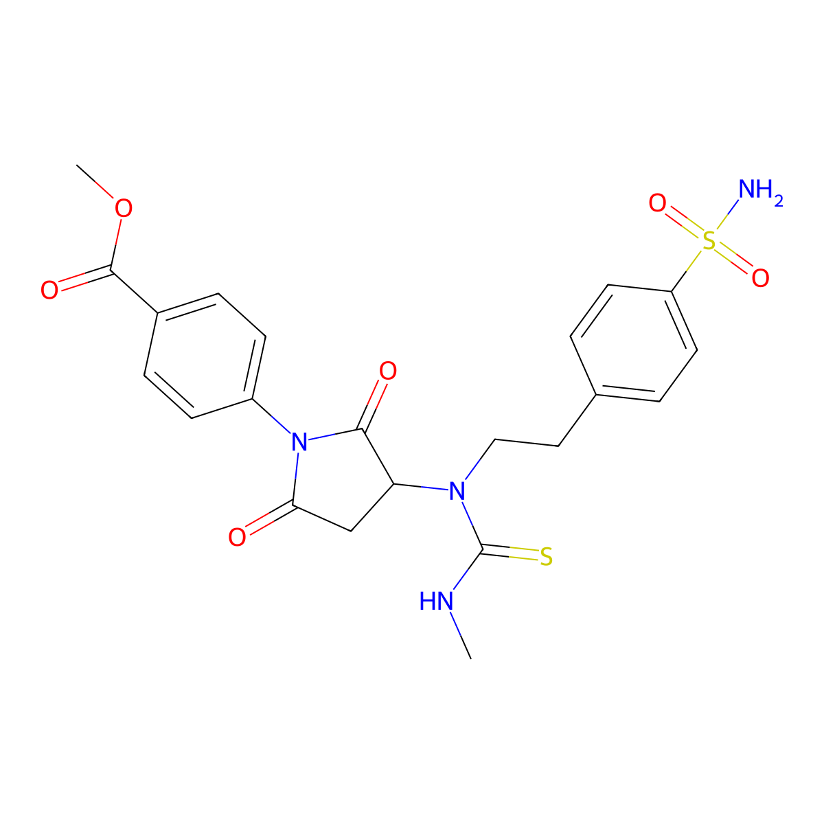 Methyl 4-[3-[methylcarbamothioyl-[2-(4-sulfamoylphenyl)ethyl]amino]-2,5-dioxopyrrolidin-1-yl]benzoate molecular structure, CAS 5793-44-2