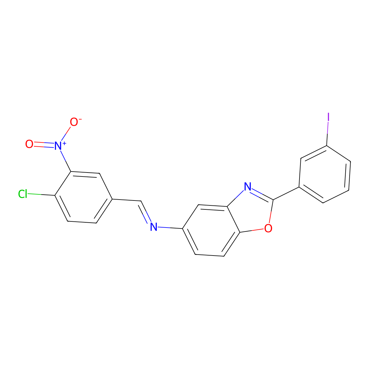 (E)-1-(4-Chloro-3-nitrophenyl)-N-[2-(3-iodophenyl)-1,3-benzoxazol-5-yl]methanimine molecular structure, CAS 5793-83-9