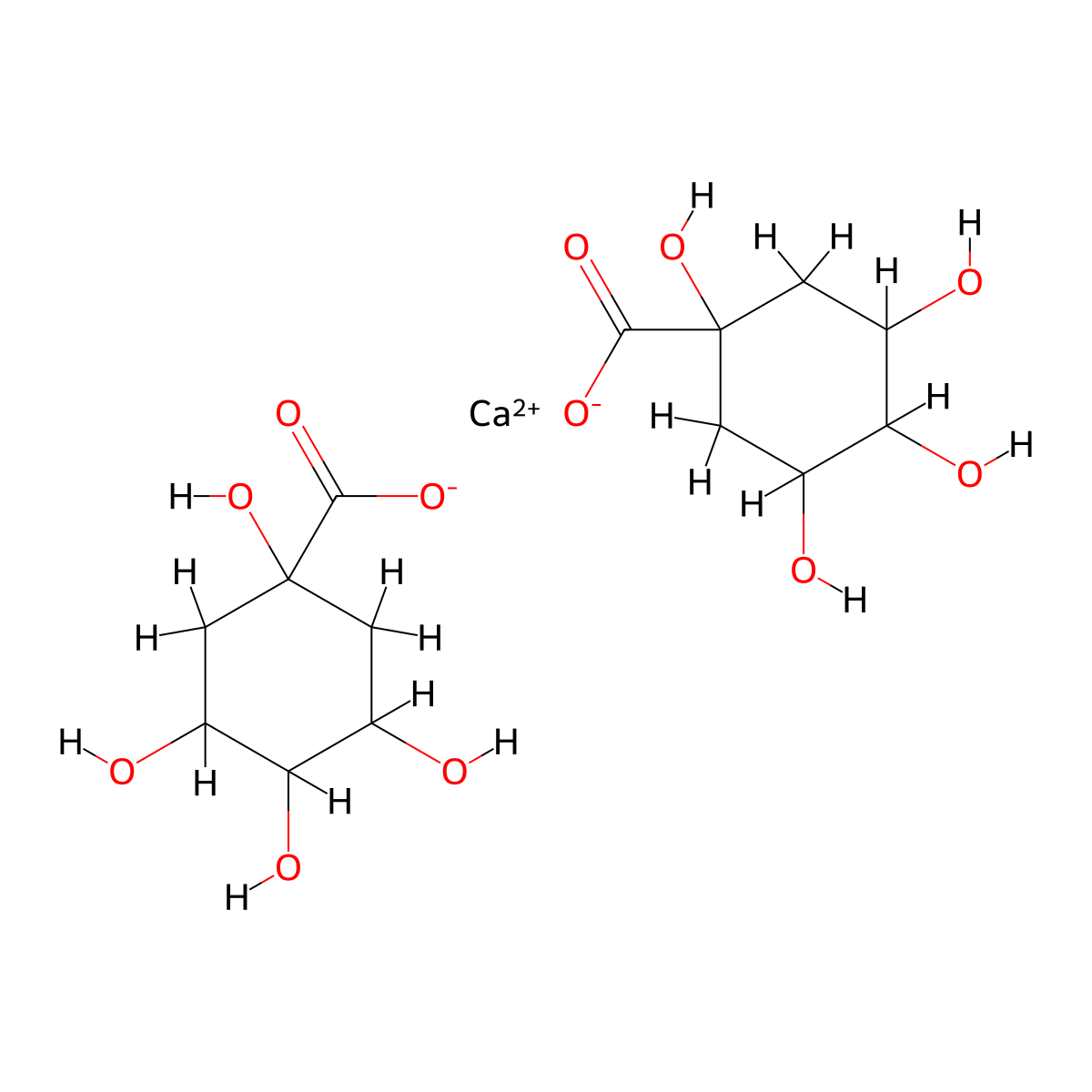 Calcium bis(1,3,4,5-tetrahydroxycyclohexanecarboxylate) molecular structure, CAS 5793-87-3
