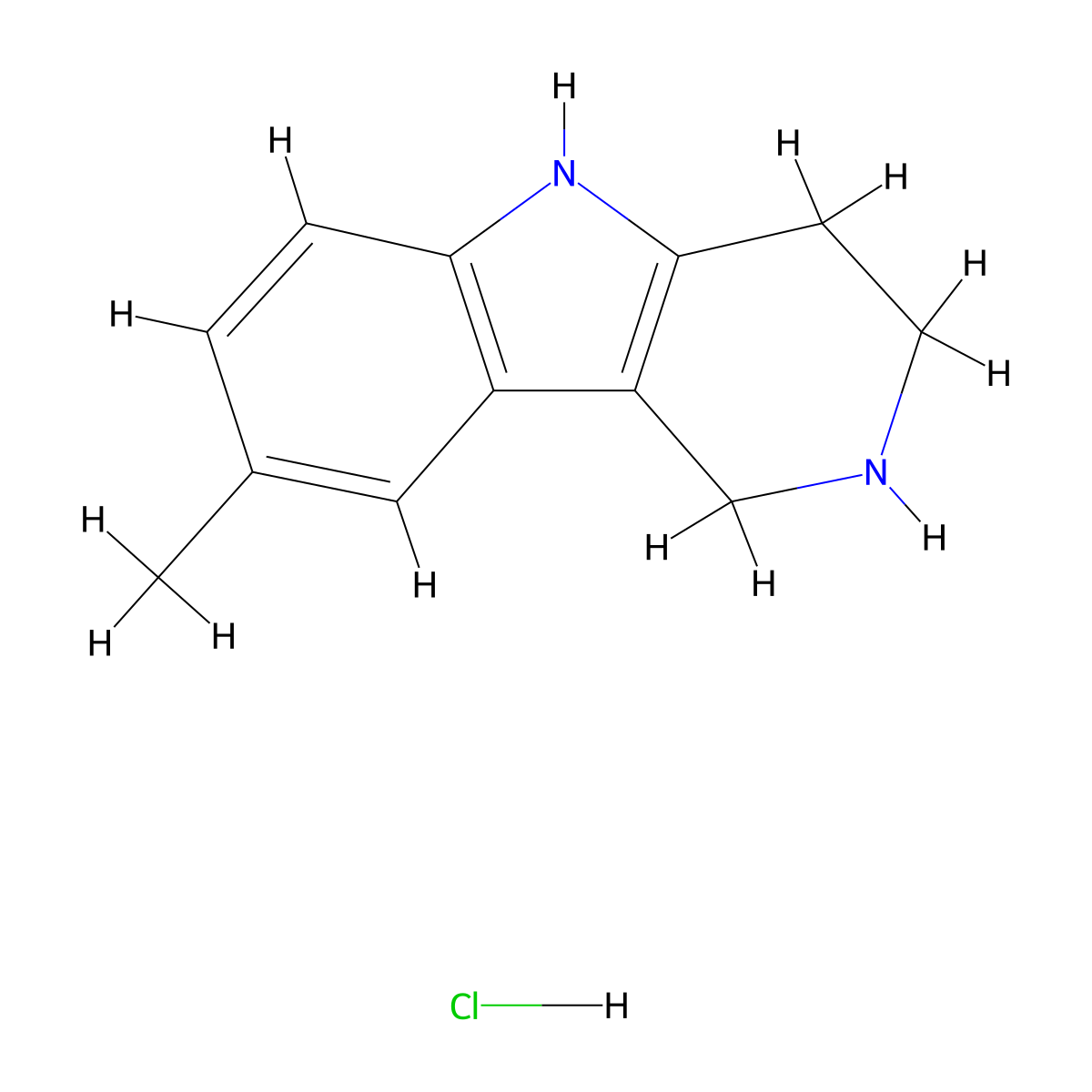 8-methyl-1H,2H,3H,4H,5H-pyrido(4,3-b)indole hydrochloride molecular structure, CAS 57933-28-5