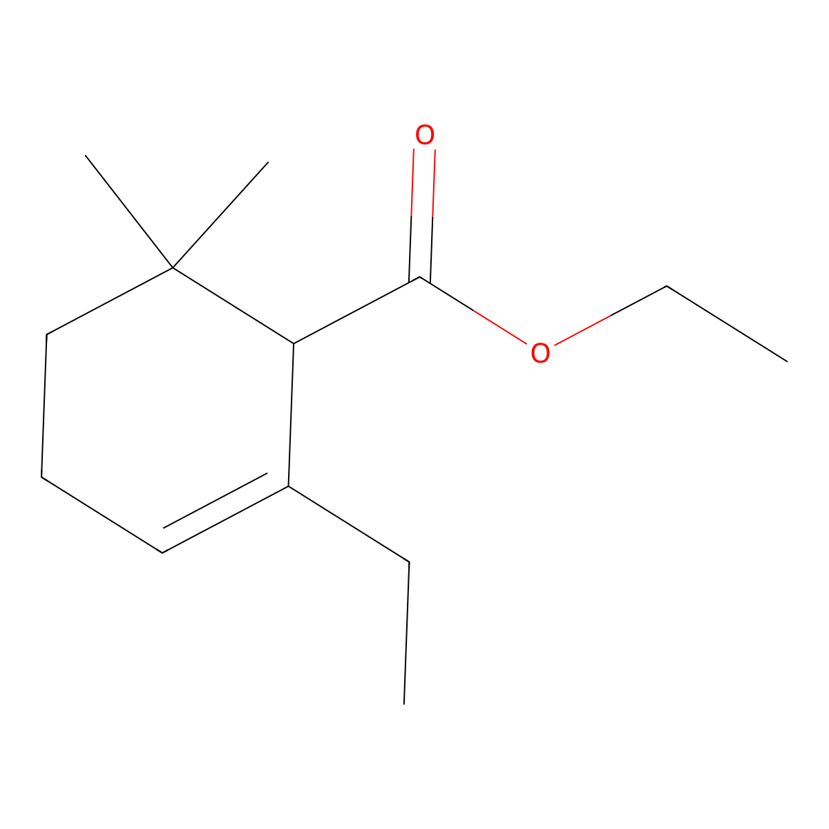 Ethyl 2-ethyl-6,6-dimethylcyclohex-2-ene-1-carboxylate molecular structure, CAS 57934-97-1