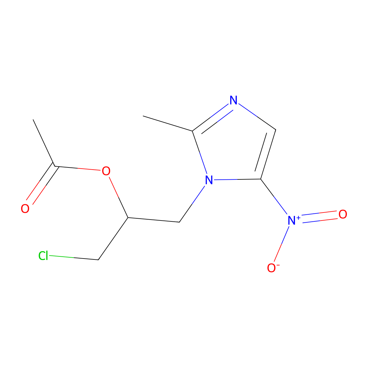 1-chloro-3-(2-methyl-5-nitro-1H-imidazol-1-yl)propan-2-yl acetate molecular structure, CAS 57939-59-0