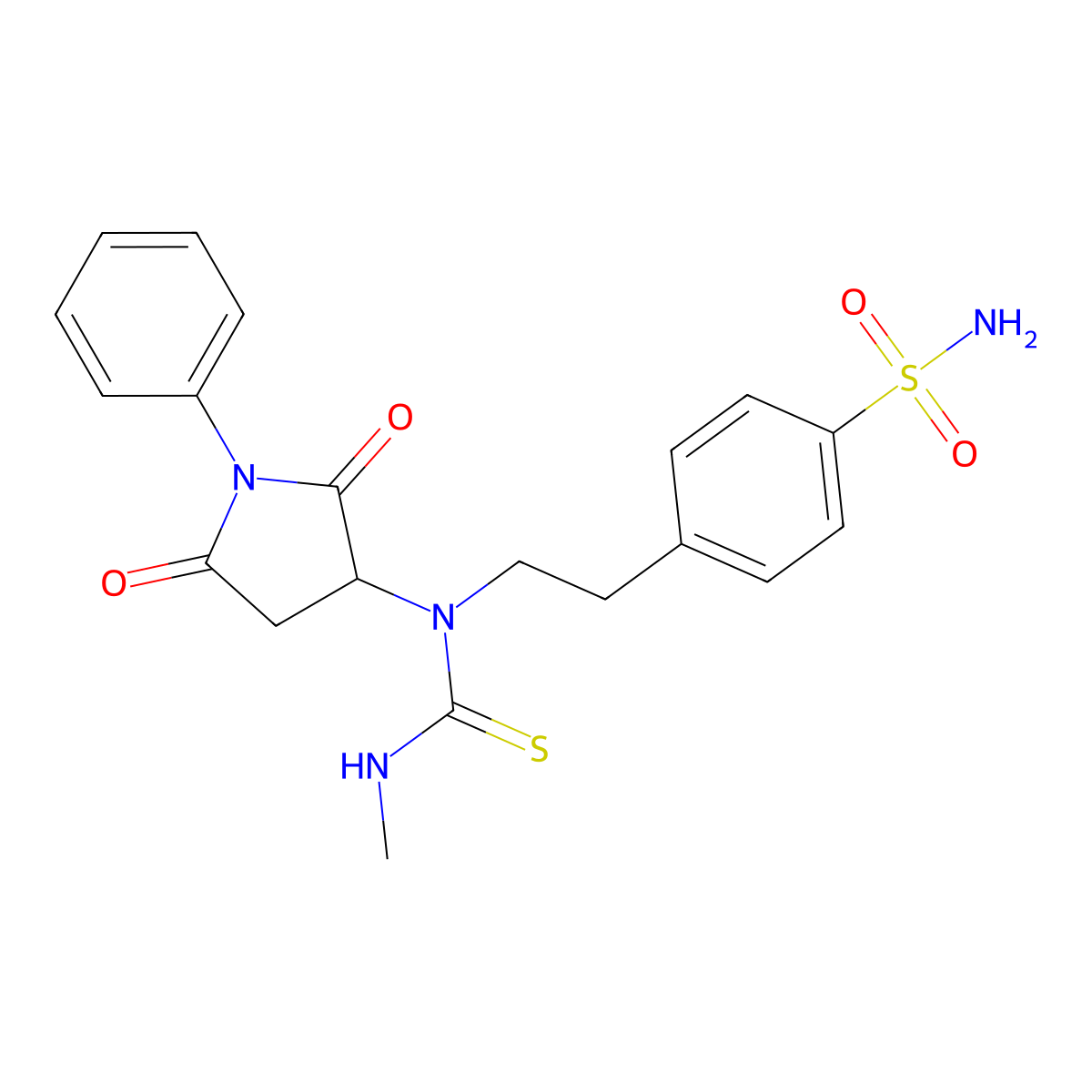 1-(2,5-Dioxo-1-phenylpyrrolidin-3-yl)-3-methyl-1-[2-(4-sulfamoylphenyl)ethyl]thiourea molecular structure, CAS 5794-30-9