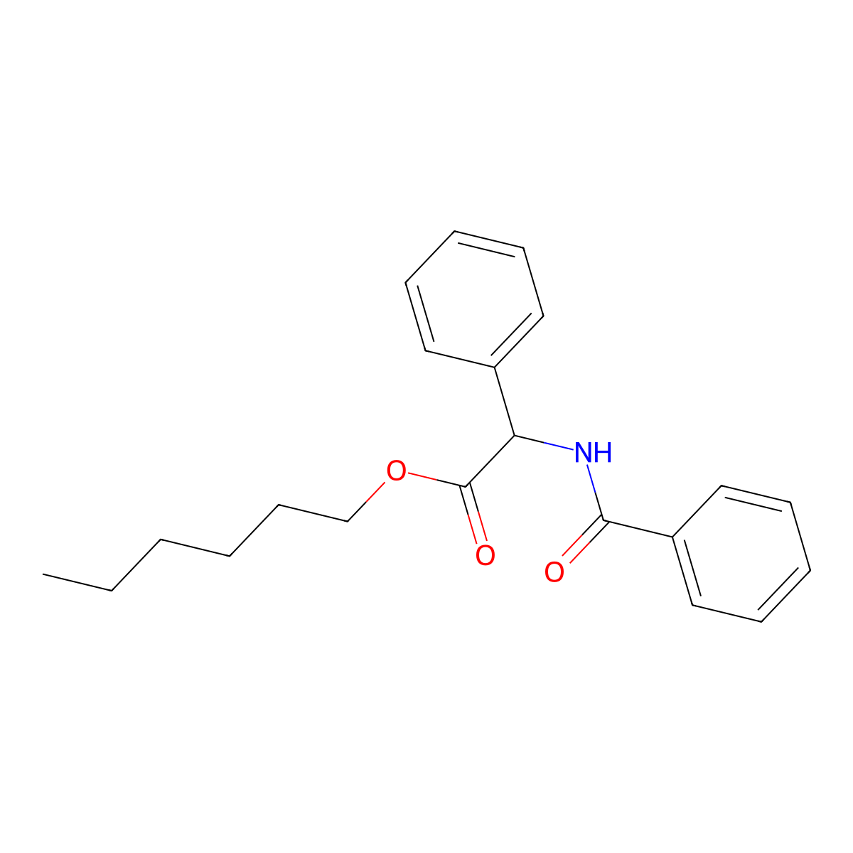 Hexyl 2-phenyl-2-(phenylcarbonylamino)acetate molecular structure, CAS 5794-44-5