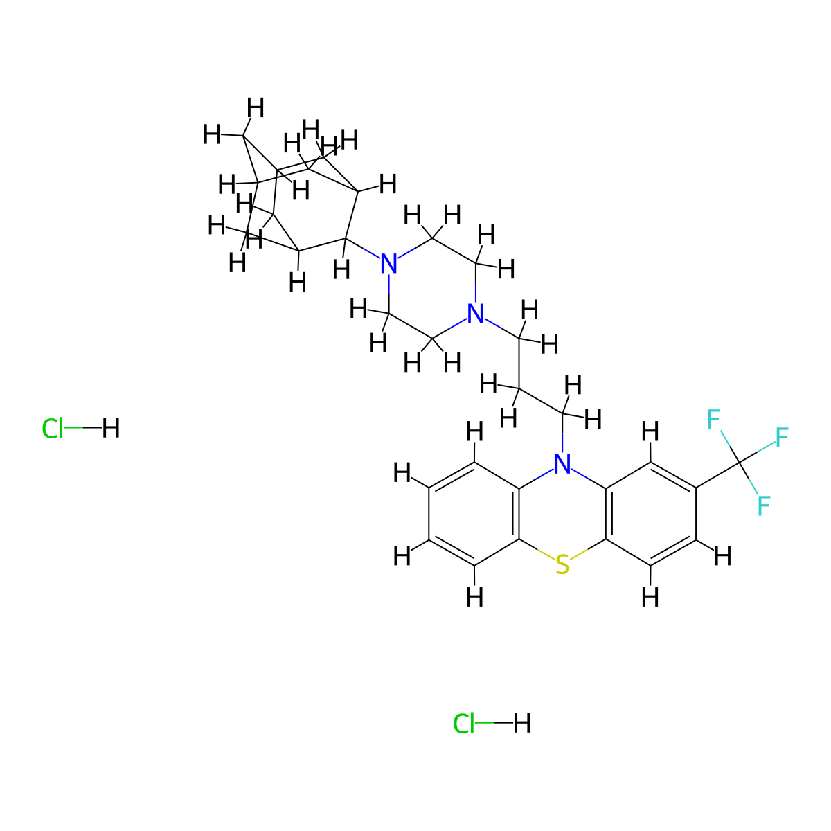 10H-Phenothiazine, 10-[3-(4-tricyclo[3.3.1.13,7]dec-2-yl-1-piperazinyl)propyl]-2-(trifluoromethyl)-, hydrochloride (1:2) molecular structure, CAS 57942-84-4