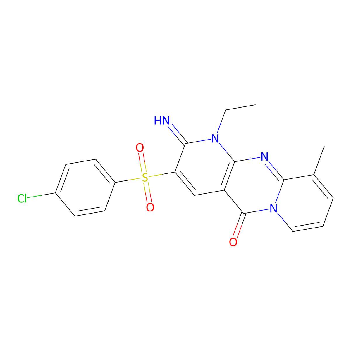 3-[(4-chlorophenyl)sulfonyl]-1-ethyl-2-imino-10-methyl-1,2-dihydro-5H-dipyrido[1,2-a:2',3'-d]pyrimidin-5-one molecular structure, CAS 579439-64-8