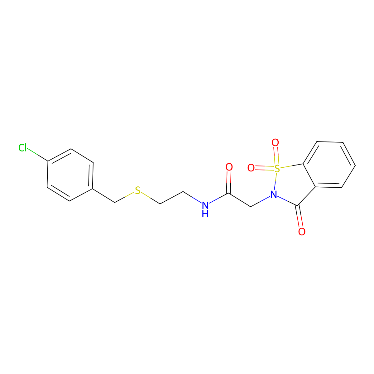 N-{2-[(4-chlorobenzyl)sulfanyl]ethyl}-2-(1,1-dioxido-3-oxo-1,2-benzisothiazol-2(3H)-yl)acetamide molecular structure, CAS 579439-81-9