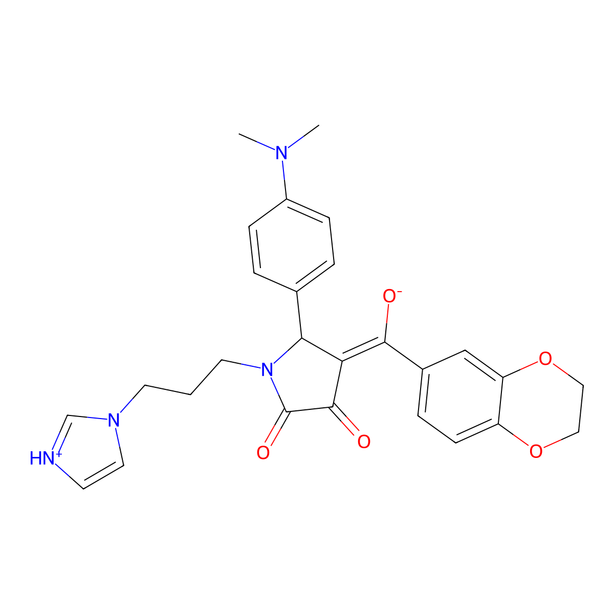 4-(2,3-dihydro-1,4-benzodioxine-6-carbonyl)-5-[4-(dimethylamino)phenyl]-3-hydroxy-1-[3-(1H-imidazol-1-yl)propyl]-2,5-dihydro-1H-pyrrol-2-one molecular structure, CAS 579439-82-0