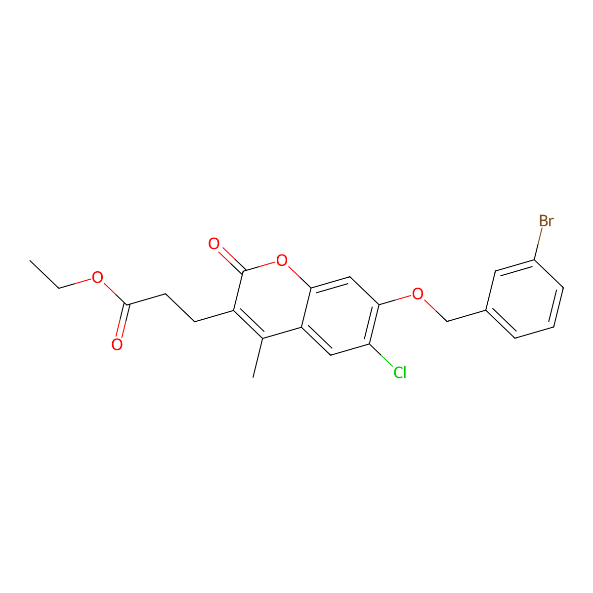 ethyl 3-{7-[(3-bromobenzyl)oxy]-6-chloro-4-methyl-2-oxo-2H-chromen-3-yl}propanoate molecular structure, CAS 579440-11-2
