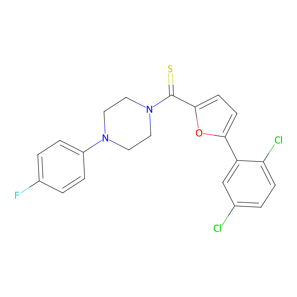 (5-(2,5-Dichlorophenyl)furan-2-yl)(4-(4-fluorophenyl)piperazin-1-yl)methanethione molecular structure, CAS 579440-15-6