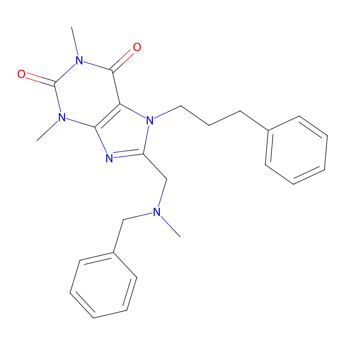 8-{[benzyl(methyl)amino]methyl}-1,3-dimethyl-7-(3-phenylpropyl)-3,7-dihydro-1H-purine-2,6-dione molecular structure, CAS 579440-21-4