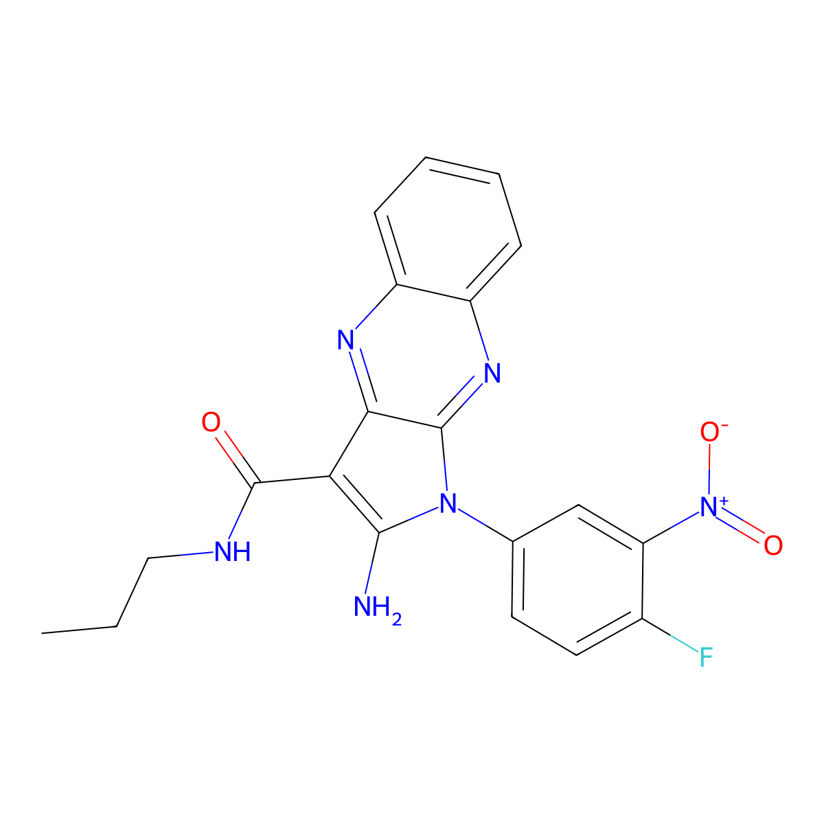 2-amino-1-(4-fluoro-3-nitrophenyl)-N-propyl-1H-pyrrolo[2,3-b]quinoxaline-3-carboxamide molecular structure, CAS 579440-50-9