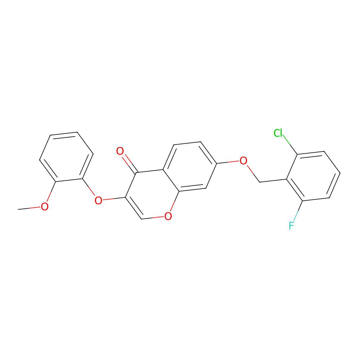 7-[(2-Chloro-6-fluorophenyl)methoxy]-3-(2-methoxyphenoxy)chromen-4-one molecular structure, CAS 579440-59-8