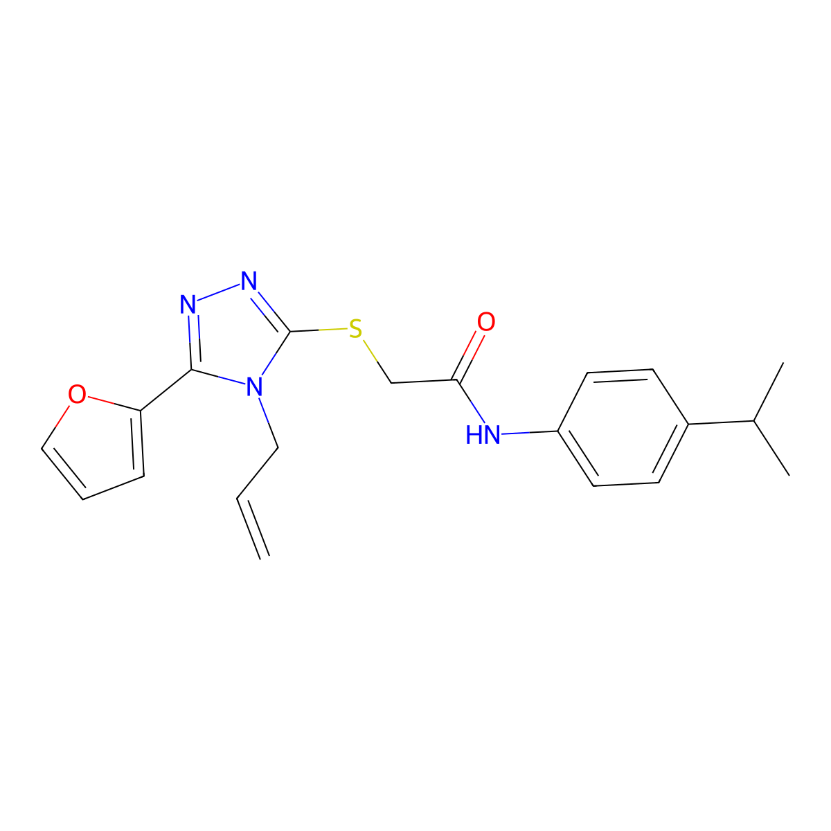 2-{[5-(furan-2-yl)-4-(prop-2-en-1-yl)-4H-1,2,4-triazol-3-yl]sulfanyl}-N-[4-(propan-2-yl)phenyl]acetamide molecular structure, CAS 579440-65-6