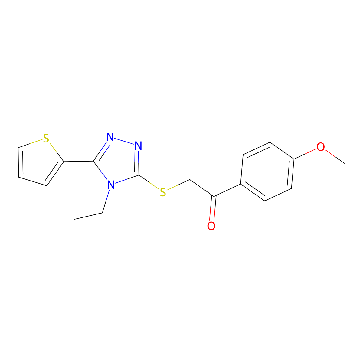 2-{[4-ethyl-5-(thiophen-2-yl)-4H-1,2,4-triazol-3-yl]sulfanyl}-1-(4-methoxyphenyl)ethanone molecular structure, CAS 579440-85-0