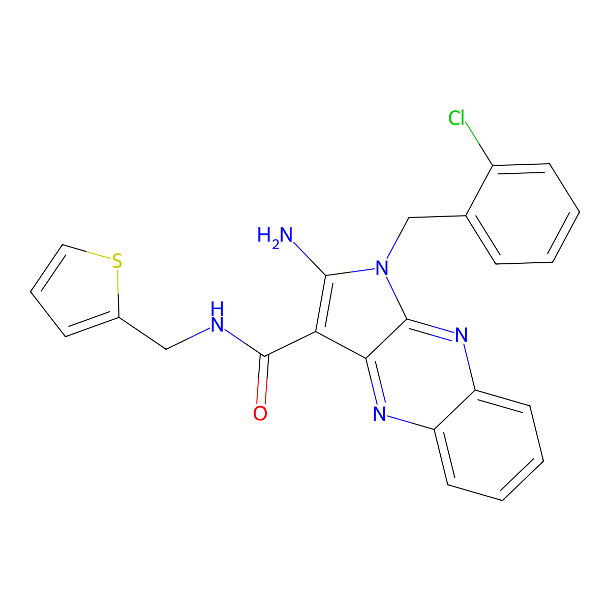 2-amino-1-[(2-chlorophenyl)methyl]-N-(thiophen-2-ylmethyl)pyrrolo[3,2-b]quinoxaline-3-carboxamide molecular structure, CAS 579441-57-9