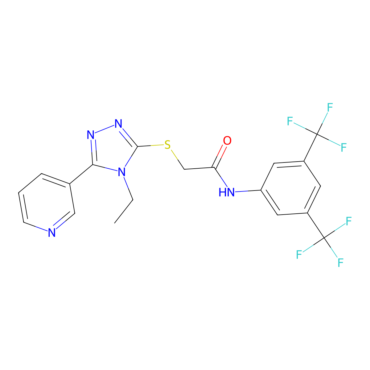 N-[3,5-Bis(trifluoromethyl)phenyl]-2-{[4-ethyl-5-(3-pyridinyl)-4H-1,2,4-triazol-3-YL]sulfanyl}acetamide molecular structure, CAS 579441-79-5