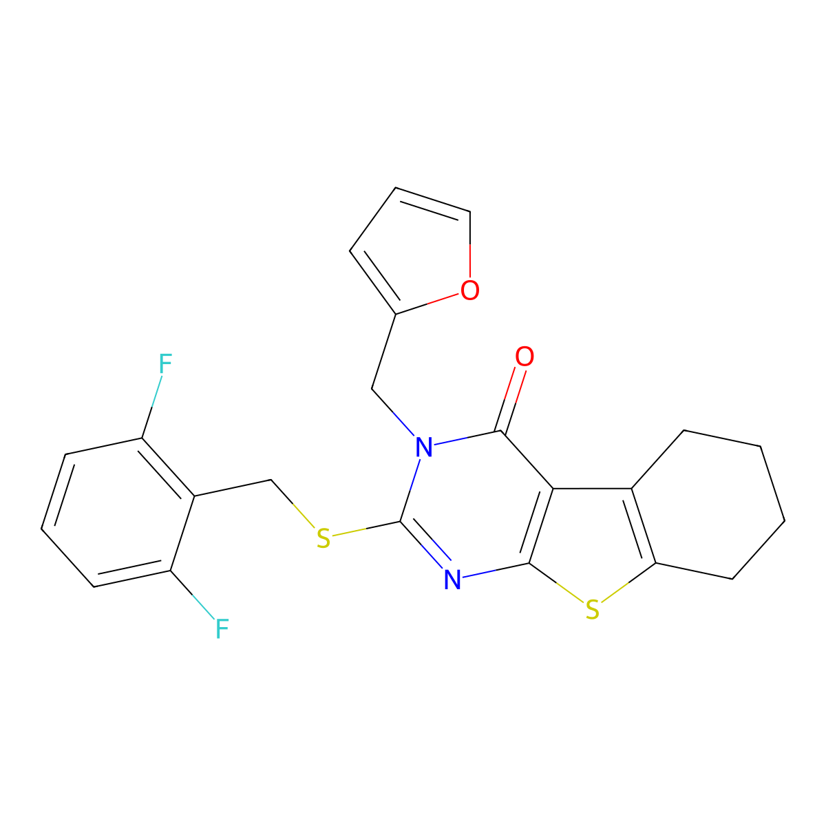 2-[(2,6-difluorobenzyl)sulfanyl]-3-(furan-2-ylmethyl)-5,6,7,8-tetrahydro[1]benzothieno[2,3-d]pyrimidin-4(3H)-one molecular structure, CAS 579441-94-4