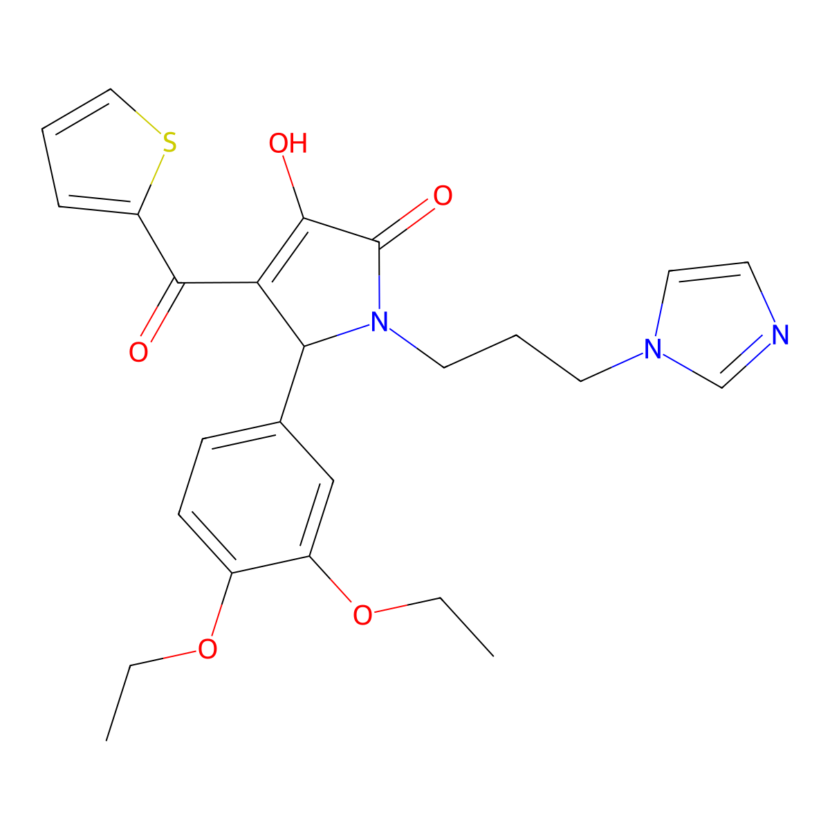 5-(3,4-Diethoxyphenyl)-3-hydroxy-1-(3-imidazolylpropyl)-4-(2-thienylcarbonyl)-3-pyrrolin-2-one molecular structure, CAS 579441-97-7